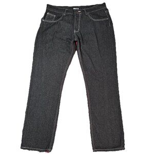 Mecca Black Denim Jeans Straight Leg Contrast Stitching Men’s 38x32